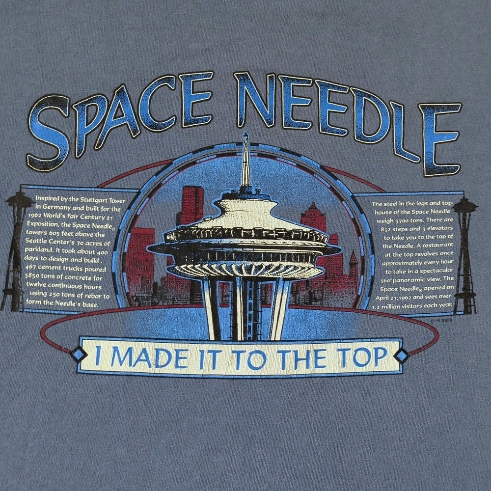 Anvil Space Needle T-Shirt Mens XL Blue Gray Vintage 90s Seattle Souvenir Tee - Picture 2 of 9